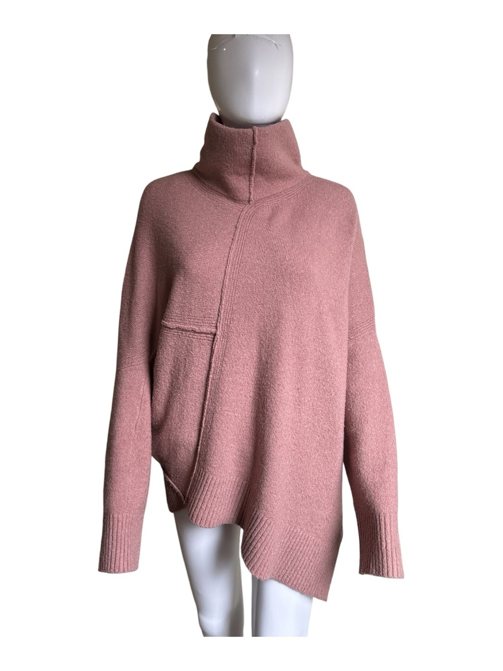 AllSaints Womens S Pink Wool Funnel Neck Sweater High Low Hem Oversized